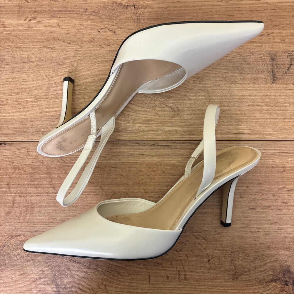 MARC FISHER Noland Slingback Dress Pump White Leather Women Size 8.5 Pointed Toe - Picture 9 of 11